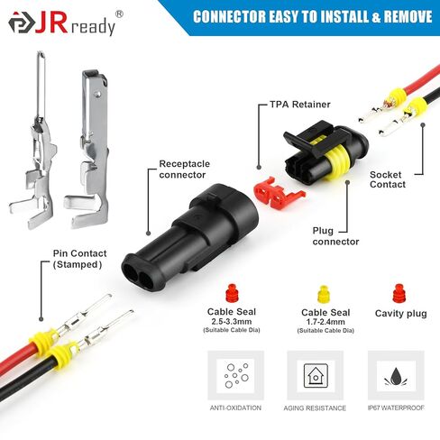 موصل JRready 2 Pin مقاوم للماء، موصلات أسلاك 16 AWG 2، موصلات كهربائية للسيارات بطريقة الذكور والإناث مع شهادة UL1015 للسيارات والشاحنات والقوارب والتطبيقات الاحترافية، 12 مجموعة in Saudi Arabia