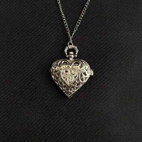 Hollow Heart Pocket Watch Keychain - Steampunk Vintage Necklace Pendant for Men and Women in Saudi Arabia