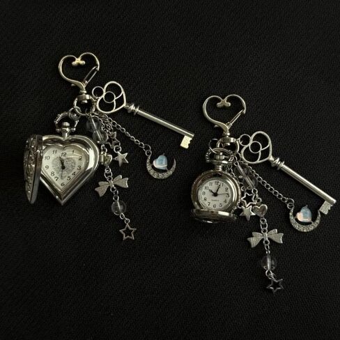 Hollow Heart Pocket Watch Keychain - Steampunk Vintage Necklace Pendant for Men and Women in Saudi Arabia