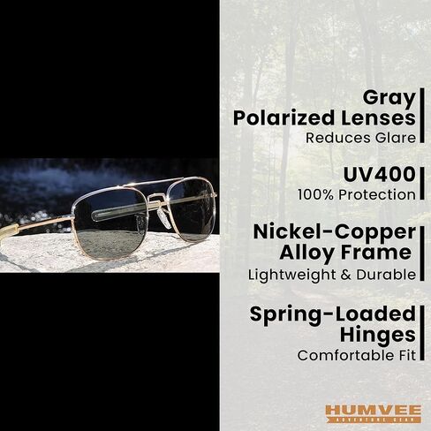 نظارة شمسية CAMPCO HUMVEE Pilot - نظارات شمسية مستقطبة للرجال والنساء - إطار بنمط طيار ذهبي - عدسات مستقطبة رمادية، حماية من الأشعة فوق البنفسجية 400 - مثالية للقيادة وصيد الأسماك والهدايا in Kuwait