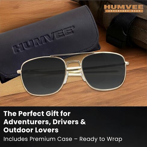 نظارة شمسية CAMPCO HUMVEE Pilot - نظارات شمسية مستقطبة للرجال والنساء - إطار بنمط طيار ذهبي - عدسات مستقطبة رمادية، حماية من الأشعة فوق البنفسجية 400 - مثالية للقيادة وصيد الأسماك والهدايا in Kuwait