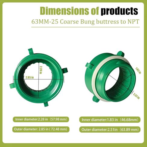 2 حزمة من محولات الدعم 63 مم للطبول، 63 مم - 25 دعامة خشنة إلى NPT، طوق ملولب مناسب لمضخات الطبل، مضخة يدوية مع أسطوانة بلاستيكية أو خزان in Kuwait