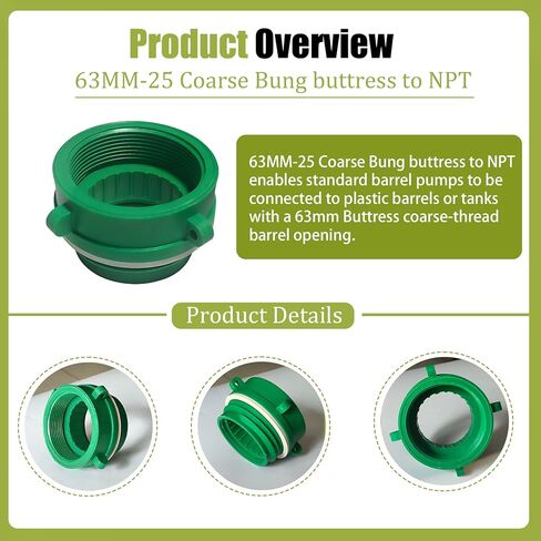 2 حزمة من محولات الدعم 63 مم للطبول، 63 مم - 25 دعامة خشنة إلى NPT، طوق ملولب مناسب لمضخات الطبل، مضخة يدوية مع أسطوانة بلاستيكية أو خزان in Kuwait