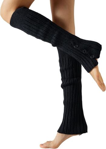 Yawlsow Knit Leg Warmers for Women Girls, Button Thick Fluffy Winter Long Socks JK Y2k 80s Ribbed Dance ballet Party Skating in Saudi Arabia