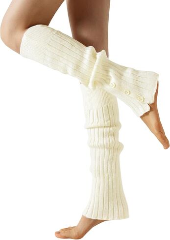 Yawlsow Knit Leg Warmers for Women Girls, Button Thick Fluffy Winter Long Socks JK Y2k 80s Ribbed Dance ballet Party Skating in Saudi Arabia