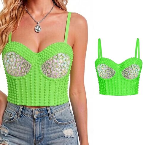 المرأة مثير متعدد الألوان حجر الراين حبة بوستير المحاصيل الأعلى نادي الحزب بريق مشد الأعلى اليومية الصدرية in Kuwait