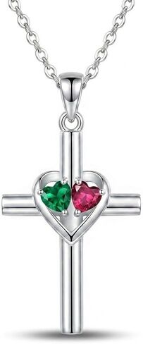 CRMAD Cross Necklace for Women Birthstone Cross Love Heart Pendant Jewelry Gifts for Her Grandmother Mom Wife in Saudi Arabia
