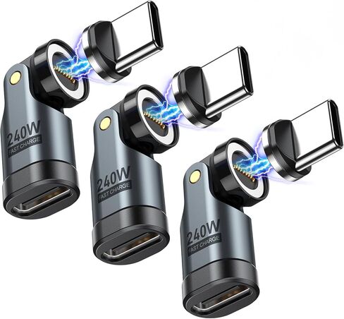 USB C Magnetic Adapter PD 240W(2Pack), 9PIN USB C 90 Degree Adapter/C Right Angle Adapters/360 &180 Degree C to C Adapters for 1Phone 17/16/15, Ma-Book Pro/1Pad Series, Samsung Galaxy, Google, Tablet in Saudi Arabia