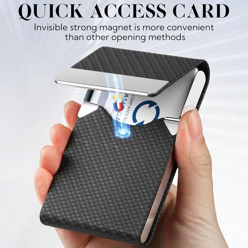 24 Pack Business Card Holder Case PU Leather Name Cards Holder RFID Blocking Credit Cards Carrier Metal Business Card Case with Magnetic Closure Business Card Wallet for Women or Men,Lychee Pattern in Saudi Arabia
