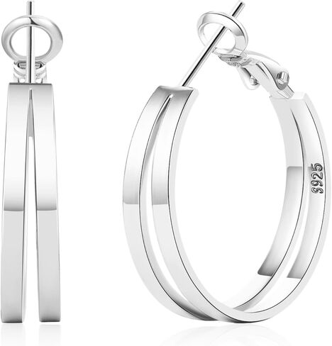 PABBEU Lightweight Sterling Silver Hoop Earrings for Women Hypoallergenic Large Double Hoop Earrings Simple Silver Hoop Earrings Jewelry Gift 25/30/40/50MM in Saudi Arabia
