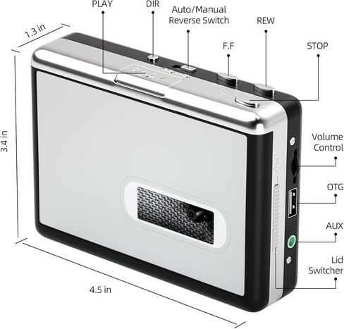 مشغل أشرطة كاسيت محمول من Reshow، أفضل محول USB مستقل إلى MP3، كاسيت صوتي إلى محول رقمي ينقسم تلقائيًا - فضي in Kuwait