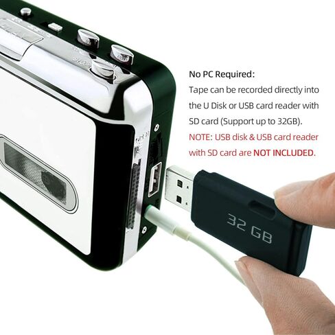 مشغل أشرطة كاسيت محمول من Reshow، أفضل محول USB مستقل إلى MP3، كاسيت صوتي إلى محول رقمي ينقسم تلقائيًا - فضي in Kuwait