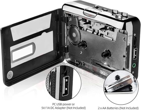 مشغل أشرطة كاسيت محمول من Reshow، أفضل محول USB مستقل إلى MP3، كاسيت صوتي إلى محول رقمي ينقسم تلقائيًا - فضي in Kuwait