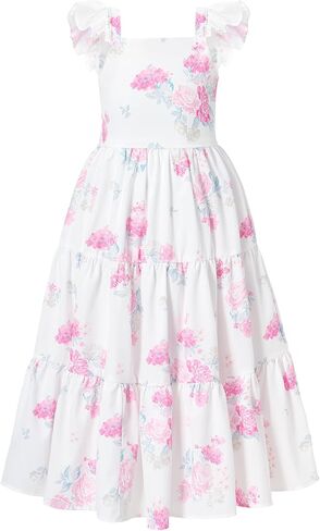 Flofallzique Summer Girls Maxi Dress Floral Flutter Sleeve Spring Kid Birthday Party Long Sundress in Saudi Arabia