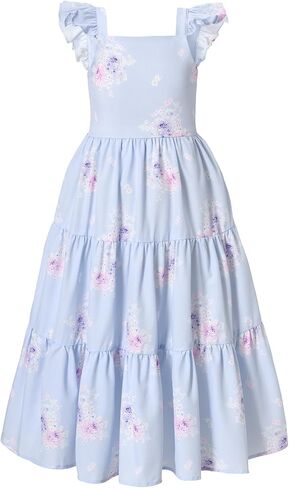 Flofallzique Summer Girls Maxi Dress Floral Flutter Sleeve Spring Kid Birthday Party Long Sundress in Saudi Arabia