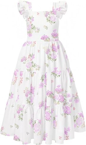 Flofallzique Summer Girls Maxi Dress Floral Flutter Sleeve Spring Kid Birthday Party Long Sundress in Saudi Arabia