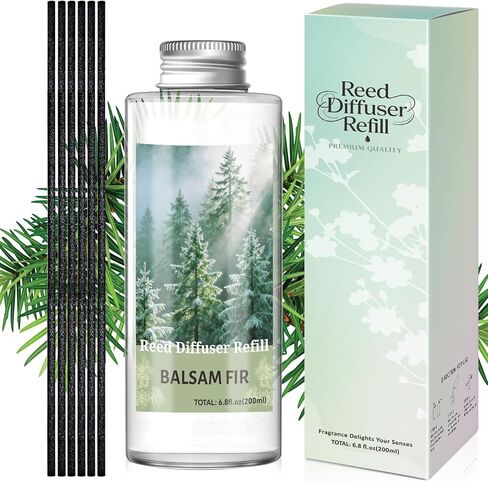 إعادة تعبئة زيت ناشر الروائح من STRN، عبوات زيت ناشر رائحة التنوب البلسم مع 6 أعواد من القصب 200 مل (6.8 أونصة)، معطرات الغرف للمنزل، عطر طويل الأمد لغرفة المعيشة وغرفة النوم والمكتب in Kuwait