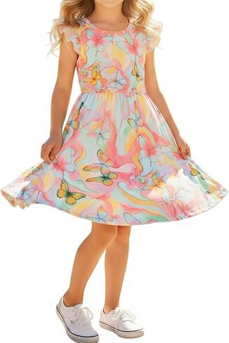 PATPAT Toddler Girls Ruffle Sleeve Dress Summer A-Line Cute Midi Casual Sundress 2-6 Years in Saudi Arabia
