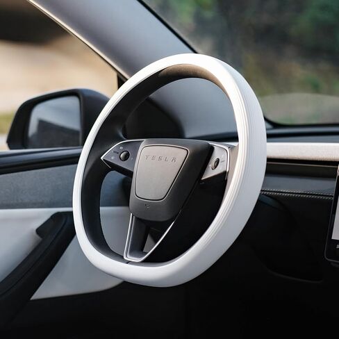 غطاء عجلة القيادة من السيليكون Tparts للطراز Y Juniper/Model 3 Highland 2025-2026 (قياسي/ممتاز/أداء) ملحقات داخلية مضادة للانزلاق قابلة للتنفس واقي عجلة القيادة (عاجي أبيض فاتح) in Kuwait