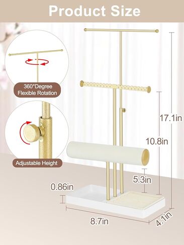Pink Jewelry Organizer Stand, 3-Tier Necklace & Bracelet Holder with Velvet Ring Tray, Cute Aesthetic Jewelry Tree Storage Rack for Earrings & Rings – Perfect for Women & Girls in Saudi Arabia