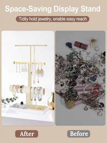 Pink Jewelry Organizer Stand, 3-Tier Necklace & Bracelet Holder with Velvet Ring Tray, Cute Aesthetic Jewelry Tree Storage Rack for Earrings & Rings – Perfect for Women & Girls in Saudi Arabia