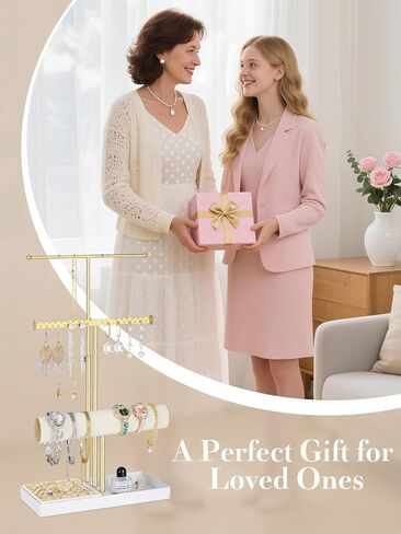 Pink Jewelry Organizer Stand, 3-Tier Necklace & Bracelet Holder with Velvet Ring Tray, Cute Aesthetic Jewelry Tree Storage Rack for Earrings & Rings – Perfect for Women & Girls in Saudi Arabia