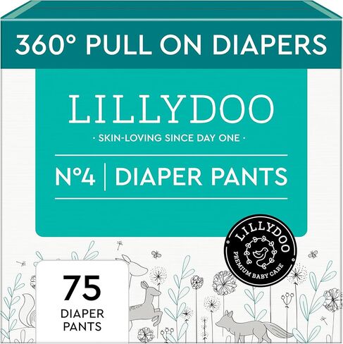 LILLYDOO Diaper Pants Toddlers - Size 4 (20-31 lbs), Half-Monthly Supply (75 Count), Skin-Friendly, Ultrasoft, Chlorine-Free, Snug Fit & Absorbent Pull On Diapers in Saudi Arabia