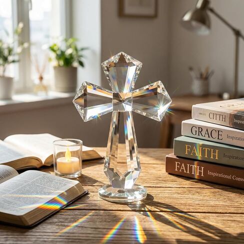 ديكور مكتبي كريستالي منحوت يدويًا مقاس 6 بوصات، هدية روحية للمسيحيين، تمثال ديني كريستال K9 شفاف مع تصميم متعدد الأوجه 360 درجة، مذبح منزلي وزخرفة ملهمة للمكتب (شفاف) in Kuwait