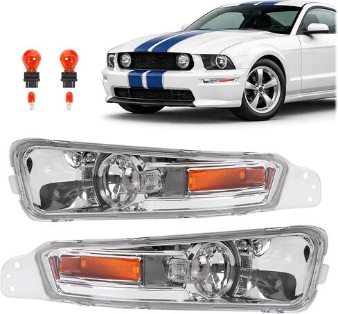 HECASA Pair Turn Signal Lights Compatible with 2005-2009 Ford Mustang Replacement for FO2521180 FO2520180 Front Bumper Lights Side Marker Lamps Plastic Left & Right Side Clear Lens Black Housing in Saudi Arabia