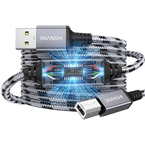 SNANSHI USB Printer Cable 6ft, Nylon Braided High Speed USB 2.0 Type A Male to B Male Printer Cord for HP Canon Brother Epson, MIDI Cable for Audio Interface, Midi Keyboard & Digital Piano in Saudi Arabia
