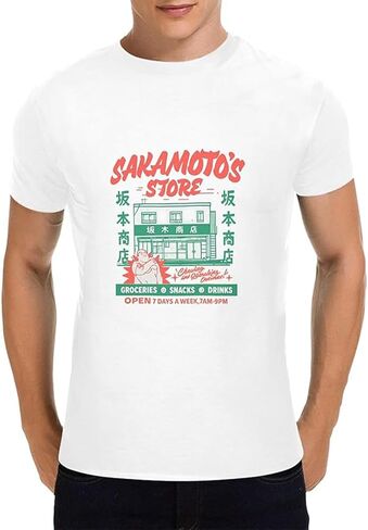 Cotton T-Shirt Sakamoto's Store Men's Graphic tee Shortsleeve T-Shirt Groceries Snacks Drinks Trendy Loose Fit Top in Saudi Arabia
