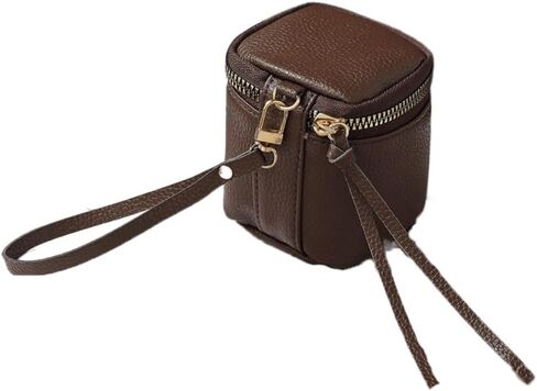 Cosmetic Bag Leather Simple Korean Style Lipstick Storage Bag Personalized Mini Zipper Wallet Earphone(Wine Red) in Saudi Arabia