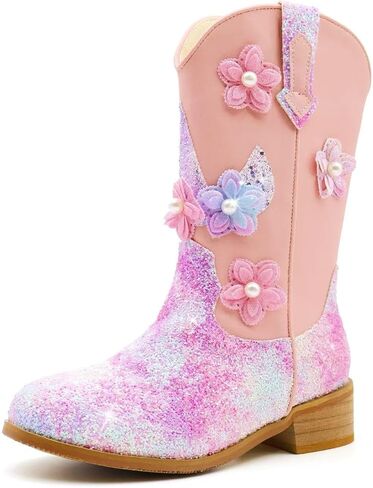 Girls Cowgirl Boots Mid Calf Western Riding Cowboy Boots Toddler Little Big Kids Birthday Party Unicorn Dress Shoes in Saudi Arabia