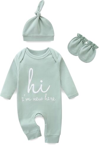 Baby Romper Newborn Clothes Hi I’m New Here Cotton Long Sleeve Coming Home Outfit in Saudi Arabia