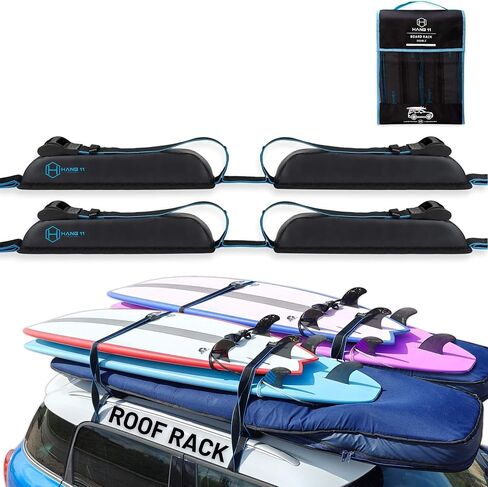 Hang 11 Surfboard Roof Rack - Soft Padded Surfboard Rack for Car, No-Scratch Buckles, Fits Most Vehicles Without Crossbars, Extra-Wide 1.5" Straps, Carries up to 3 Boards (Single / 3 Boards) in Saudi Arabia