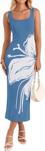 ZESICA Womens Summer Sleeveless Floral Knitted Maxi Dress 2026 Spring Beach Wedding Guest Long Tank Bodycon Sweater Dresses in Saudi Arabia