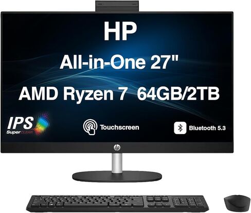 شاشة HP 27 Business الكل في واحد مقاس 27 بوصة تعمل باللمس IPS FHD (AMD Ryzen 7 7730U، 16 جيجابايت DDR4، 1 تيرابايت PCIe SSD، AMD Radeon، WiFi 6، كاميرا ويب، بلوتوث 5.3، Win 11 Pro) in Kuwait
