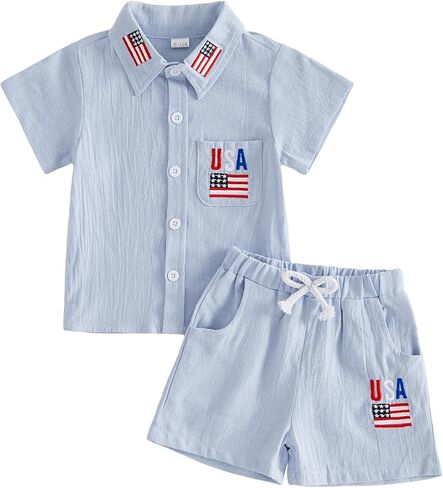 Toddler Baby Boy Summer Shorts Outfit Button Down Short Sleeve T Shirt Tops and Shorts Summer Clothes Set in Saudi Arabia