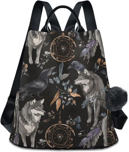 ALAZA Watercolor Black Raven and Wolf Boho Backpack Purse with Adjustable Straps in Saudi Arabia