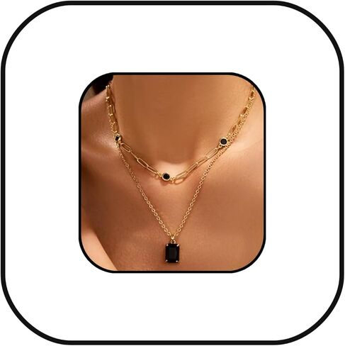 Gold Layered Pendant Necklaces for Women 14k Gold Plated Crystal Choker Paperclip Rhinestone Necklace for Party Prom Jewelry in Saudi Arabia