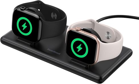 SwanScout Dual Charger for Apple Watch 11/Ultra 3/SE 3/Ultra 2/Ultra/SE 2/SE/10/9/8/7/6/5/4/3/2, Portable Charging Dock for 2 Apple Watches, SwanScout 507DA (White) in Saudi Arabia