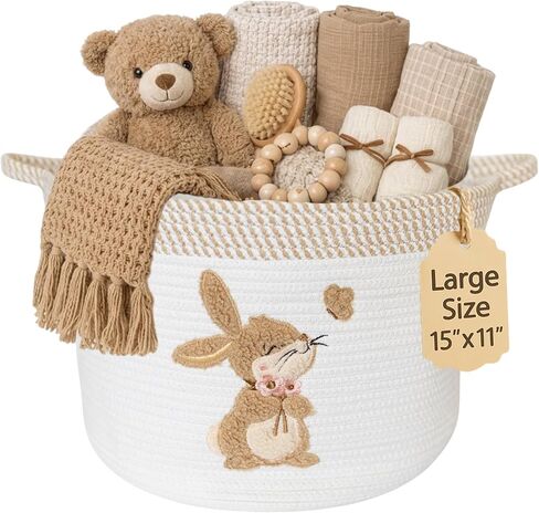 Elephant Storage Basket for Nursery – Large 15"x11" Cotton Rope Bin with Soft Felt Elephant Patch – Toy Organizer, Baby Laundry Hamper, Diaper & Towel Holder – Foldable, Washable & Baby-Safe in Saudi Arabia