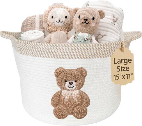 Elephant Storage Basket for Nursery – Large 15"x11" Cotton Rope Bin with Soft Felt Elephant Patch – Toy Organizer, Baby Laundry Hamper, Diaper & Towel Holder – Foldable, Washable & Baby-Safe in Saudi Arabia