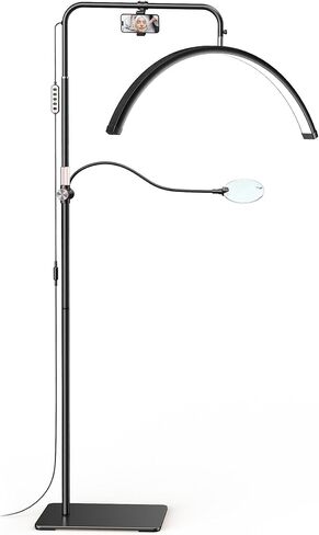 AURELLE 28" ضوء نصف قمر - مصباح رموش مع مكبر 4X، حامل هاتف، ضوء رموش لتقنية الرموش، الوشم، فن الأظافر، العناية بالبشرة، الصالون، سطوع قابل للتعديل وارتفاع، رأس دوار، ذهبي in Kuwait