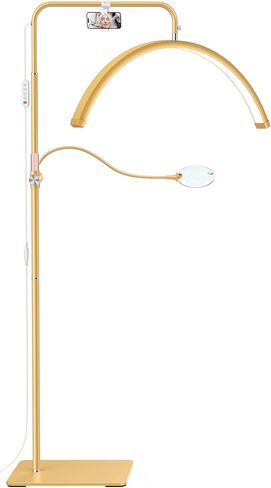 AURELLE 28" ضوء نصف قمر - مصباح رموش مع مكبر 4X، حامل هاتف، ضوء رموش لتقنية الرموش، الوشم، فن الأظافر، العناية بالبشرة، الصالون، سطوع قابل للتعديل وارتفاع، رأس دوار، ذهبي in Kuwait