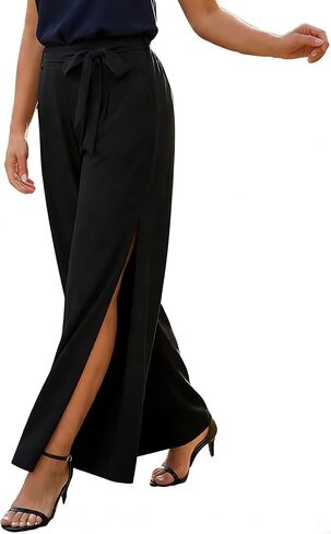 Women's Wide Leg Pants High Waist Tie Knot Front with Pockets Flowy Casual Palazzo Trousers in Saudi Arabia