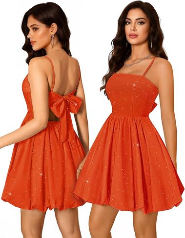 DRESSTELLS Sparkly Bubble Dress, Short Homecoming Graduation Dresses, Adjustable Straps, Bow Tie, Fully Lined, S-XL in Saudi Arabia