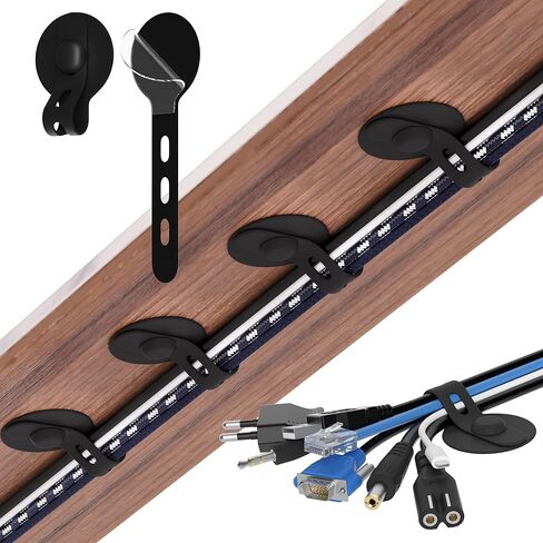 Nearockle Cable Management Under Desk, Adjustable Self-Adhesive Silicone Cable Ties Cord Organizer, Reusable Heavy-Duty Cord Holder Under Table for Office, Home, School (10Pcs-Black) in Saudi Arabia