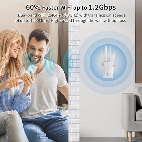 WiFi Extender Signal Booster, Dual Band 5.8GHz&2.4GHz, WiFi Booster Covers Up to 10000 Sq.ft, WiFi Repeater 1.2Gbps with Ethernet Port, One-tap Setup, Made for USA(Black) in Saudi Arabia