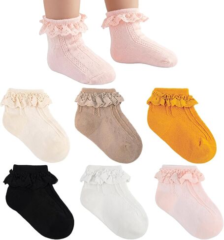 6 Pairs Baby Girl Ruffle Socks Soft Cotton Ankle Crew Socks for Infant to Toddler 6M-5T Multi Color Pack in Saudi Arabia
